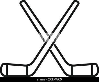 Icône vectorielle simple en noir et blanc représentant deux bâtons de hockey croisés Illustration de Vecteur