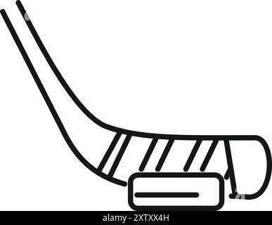 Le bâton de hockey avec poignée de bande est posé sur la glace en attendant que le palet soit laissé tomber Illustration de Vecteur