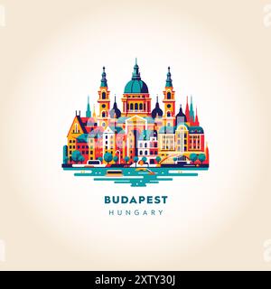 Grandeur de Budapest : illustration vectorielle colorée de la capitale hongroise Illustration de Vecteur