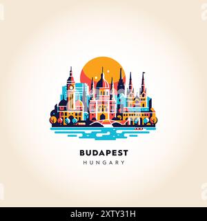 Grandeur de Budapest : illustration vectorielle colorée de la capitale hongroise Illustration de Vecteur