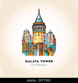 Galata Tower Majesty : site historique d'Istanbul dans l'art vectoriel coloré Illustration de Vecteur