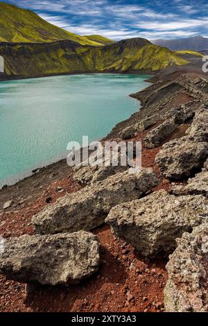 Ancienne caldeira/Cinder Cone, Landmannalaugar, Islande Banque D'Images