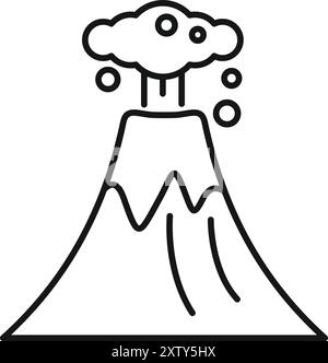 Simple dessin au trait d'un volcan en éruption, avec de la fumée et des cendres qui s'échappent Illustration de Vecteur