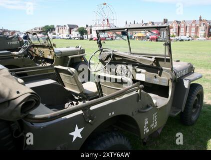 Une vue des véhicules militaires sur Lytham Green, Lytham St Annes, Lancashire, Royaume-Uni, Europe pendant les célébrations de guerre de 2024. Banque D'Images