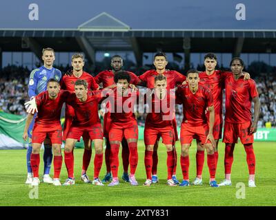 Startelf Josip Stanisic (FC Bayern Muenchen, #44), Dayot Upamecano (FC Bayern Muenchen, #02), Minjae Kim (FC Bayern Muenchen, #03), Aleksandar Pavlovic (FC Bayern Muenchen, #45), Mathys tel (FC Bayern Muenchen, #39 25), Raphael Guerreio (FC Bayern Muenchen, #22), Thomas Mueller (FC Bayern #07 Muenchen, Genchen, Sernenn Muenchen, Muenchen, Muenchen, Genchen) Joshua Kimmich (FC Bayern Muenchen, #06), Jamal Musiala (FC Bayern Muenchen, #42), GER, SSV Ulm v. FC Bayern Muenchen, Fussball, DFB Pokal, 1. Runde, Spielzeit 2024/2025, 16.08.2024, Eibner-Pressefoto/Sascha Walther Banque D'Images