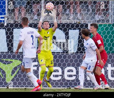 16 août 2024, WÃ¼rzburg, Bavière, Allemagne : le gardien de TSG Hoffenheim Luca PHILIPP (37 ans) fait un saut pour garder le score à 1-1 dans les dernières minutes de régulation lors d'un match de premier tour dans le DFB-Pokal 2024-25, entre le FC WÃ¼rzburger Kickers et TSG Hoffenheim le 16 août 2024 à WÃ¼rzburg. Hoffenheim a gagné sur les pénalités (5-3) après un tirage au sort de 2-2 qui est allé à du temps supplémentaire. (Crédit image : © Scott Coleman/ZUMA Press Wire) USAGE ÉDITORIAL SEULEMENT! Non destiné à UN USAGE commercial ! Crédit : ZUMA Press, Inc/Alamy Live News Banque D'Images