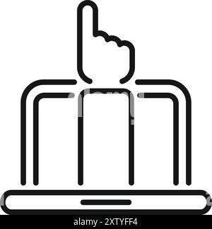 Icône de dessin au trait d'une main interagissant avec un ordinateur portable, symbolisant l'interaction en ligne ou le contrôle virtuel Illustration de Vecteur