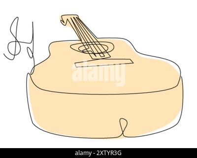 Illustration minimaliste d'une guitare acoustique avec cordes et contours visibles Illustration de Vecteur