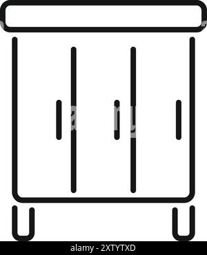 Armoire en bois avec trois portes debout sur le vecteur de contour d'icône de plancher Illustration de Vecteur