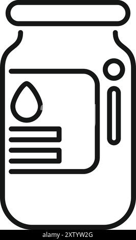 Dessin au trait d'une bouteille d'encre avec une étiquette indiquant le niveau d'encre, idéal pour représenter des concepts liés à l'impression Illustration de Vecteur