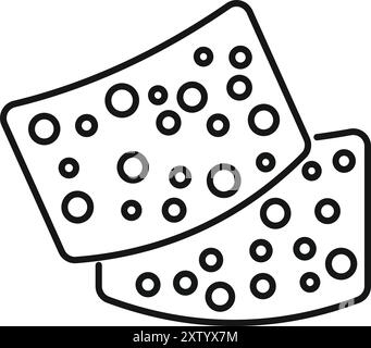 Illustration vectorielle simple en noir et blanc de deux tranches de fromage suisse, l'une appuyée sur l'autre Illustration de Vecteur