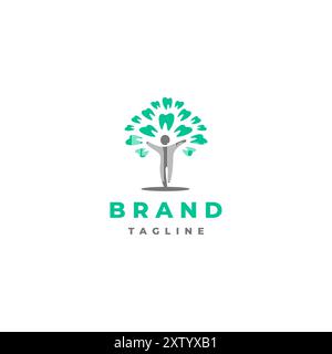 Design de logo d'arbre dentaire ludique. Icône de personnes avec des dents symbolisant des arbres sains. Illustration de Vecteur