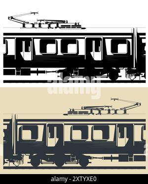 Illustrations vectorielles stylisées d'une ville ​​train gros plan Illustration de Vecteur