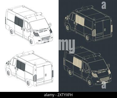 Illustrations vectorielles stylisées de dessins techniques isométriques d'une fourgonnette de police Illustration de Vecteur