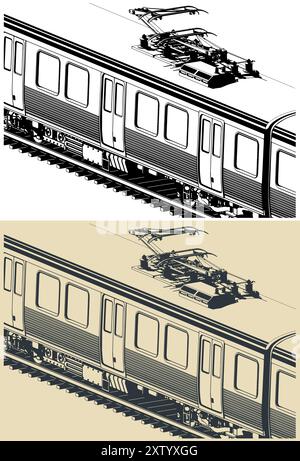 Illustrations vectorielles stylisées ​​train une ville en gros plan Illustration de Vecteur