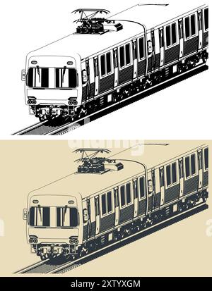 Illustrations vectorielles stylisées ​​train une ville en gros plan Illustration de Vecteur