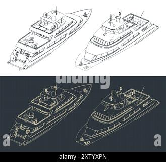 Illustrations vectorielles stylisées de dessins techniques isométriques d'un yacht de luxe Illustration de Vecteur