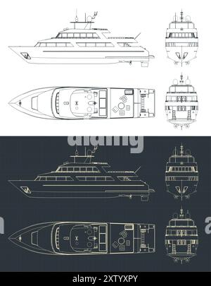 Illustrations vectorielles stylisées de dessins techniques d'un yacht de luxe Illustration de Vecteur