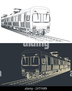 Illustrations vectorielles stylisées d'une ville ​​train gros plan Illustration de Vecteur