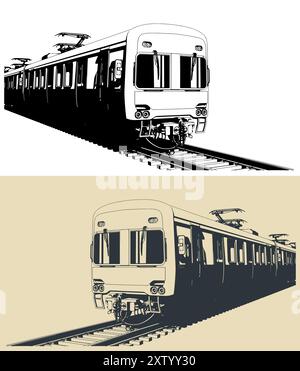 Illustrations vectorielles stylisées d'une ville ​​train Illustration de Vecteur