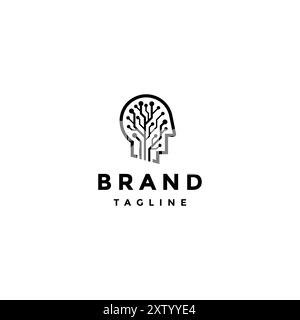 Icône de tête avec lignes de circuit à l'intérieur du logo Design. Symbole de réseau de connexion conception d'icône à l'intérieur de la tête. Illustration de Vecteur