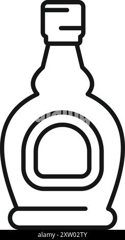 Simple dessin au trait d'une bouteille en verre pleine de sirop d'érable doux Illustration de Vecteur