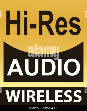 Logo Hi Res Audio sans fil, symbole Hi Res Audio jaune or, audio haute résolution définition, signe Hi Res Audio sans fil, musique haute résolution dorée Illustration de Vecteur