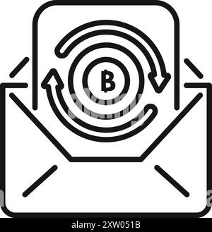 Icône Bitcoin tournant à l'intérieur de l'enveloppe mail représentant le concept de transaction de crypto-monnaie Illustration de Vecteur