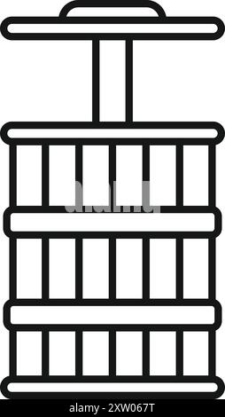 Icône de ligne simple d'un pressoir à vin en bois traditionnel utilisé pour extraire le jus des raisins Illustration de Vecteur