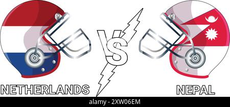 Pays-Bas vs Népal 3D illustration drapeaux vectoriels sur casque de cricket pour versus match avec fond blanc transparent Illustration de Vecteur