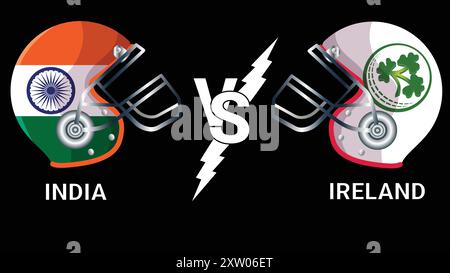 Inde vs Irlande 3D illustration drapeaux vectoriels sur casque de cricket pour versus match avec fond noir Illustration de Vecteur