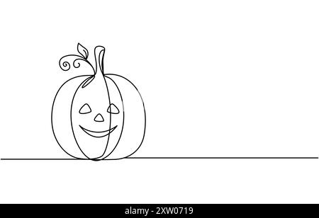 Illustration vectorielle de l'illustration d'art de ligne de citrouille singe d'Halloween. Vecteur d'art de ligne de citrouille d'Halloween. Dessin au trait continu de citrouille mûre Illustration de Vecteur