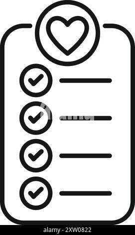 Liste de contrôle simple avec une icône de coeur représente un concept de relation réussie ou d'amour de soi Illustration de Vecteur