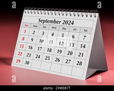 Calendrier de septembre 2024. Une page du calendrier mensuel annuel Business Desk en automne Banque D'Images