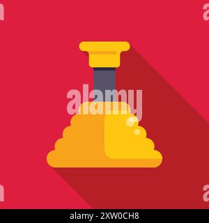 Cric de voiture jaune soulevant une voiture avec une longue ombre sur un fond rouge Illustration de Vecteur