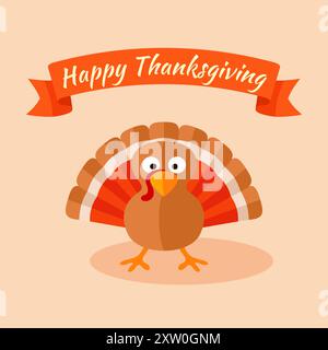 Bonne carte de Thanksgiving avec dessin animé de la turquie. Illustration de Vecteur