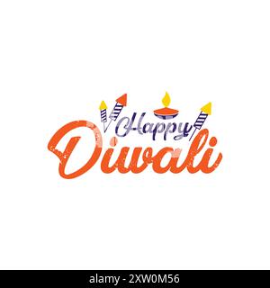 Bonne carte de voeux Diwali avec diwali diya et pétards, conception vectorielle Illustration de Vecteur