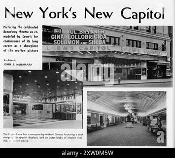 Le nouveau LOEW'S CAPITOL THEATRE modernisé au 1645 Broadway, New York d'après les plans de l'architecte John J. McNamara après sa réouverture le 25 décembre 1959 montrant YUL BRYNNER et GINA LOLLOBRIGIDA à SALOMON ET le réalisateur de SHEBA King Vidor Edward Small productions / United Artists Banque D'Images