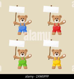 Petit paquet avec des ours en peluche avec un pantalon coloré et des signes blancs. Le fichier est réalisé sans transparences ni dégradés. Illustration de Vecteur