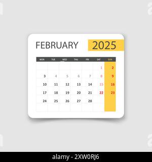 Calendrier février 2025 icône dans un style plat. Illustration vectorielle de planificateur sur fond isolé. Concept commercial de signe de calendrier. Illustration de Vecteur