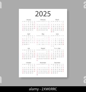 Calendrier 2025 année icône dans un style plat. Illustration vectorielle de planificateur sur fond isolé. Concept commercial de signe de calendrier. Illustration de Vecteur