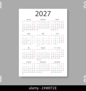 Calendrier 2027 année icône dans un style plat. Illustration vectorielle de planificateur sur fond isolé. Concept commercial de signe de calendrier. Illustration de Vecteur