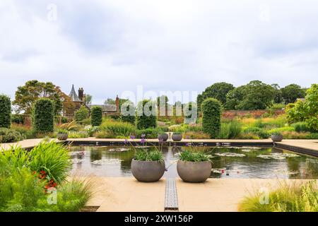 Grand Lily Pond dans le jardin Paradise au RHS Bridgewater à Salford, Royaume-Uni est une attraction populaire d'un jardin d'exposition publique. Banque D'Images