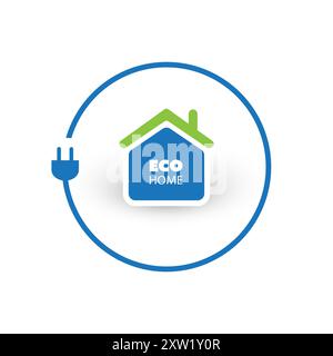 Lutte contre le changement climatique, utiliser l'énergie renouvelable à la maison - concept Design avec cordon électrique autour de la maison symbole sur fond blanc - Creative VE Illustration de Vecteur