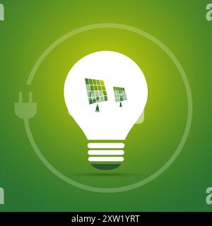 Passez au vert ! - Ressources durables, renouvelable, concept d'énergie verte réutilisable avec ampoule lumineuse brillante et symbole de panneau solaire-énergie alternative Illustration de Vecteur