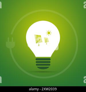 Passez au vert ! - Ressources durables, renouvelable, concept d'énergie verte réutilisable avec ampoule lumineuse brillante et symbole de panneau solaire-énergie alternative Illustration de Vecteur