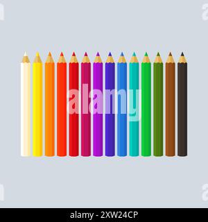 Rangée de crayons de couleur arc-en-ciel et de style plat. Illustration de Vecteur