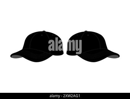 Casquette de baseball noire dans les angles vue avant et arrière maquette Casquette de baseball pour conception Casquette de baseball technique illustration de mode Vector Cap modèle Illustration de Vecteur
