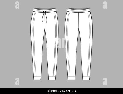 Sweat Jogger Pantalon taille élastique et style décontracté Mockup Fashion Sketch Flat dessin technique ourlet côtelé Sweat Joggers illustration vectorielle Illustration de Vecteur