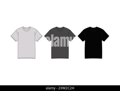 Chemise Mockup Set T-shirt modèle Noir gris et blanc version T-shirt Design T-shirt technique illustration de mode Vector Tee Tee modèle Illustration de Vecteur